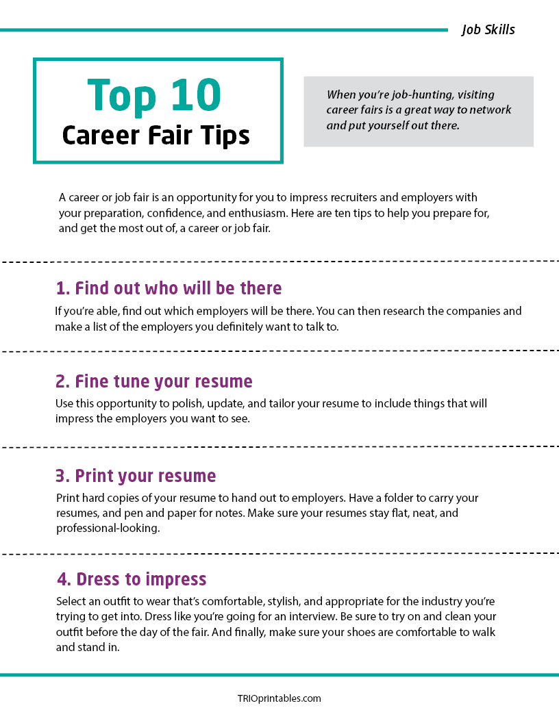 Top 10 Career Fair Tips Informational Sheet
