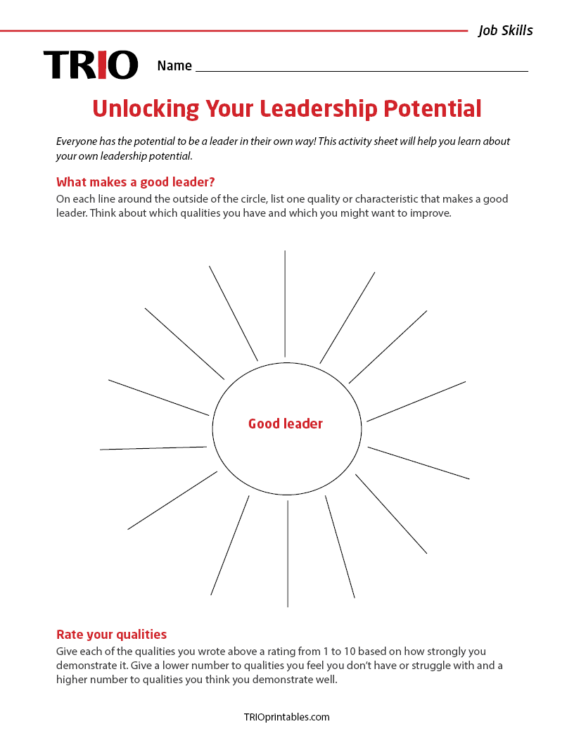 Unlocking Your Leadership Potential Activity Sheet Trio Printables