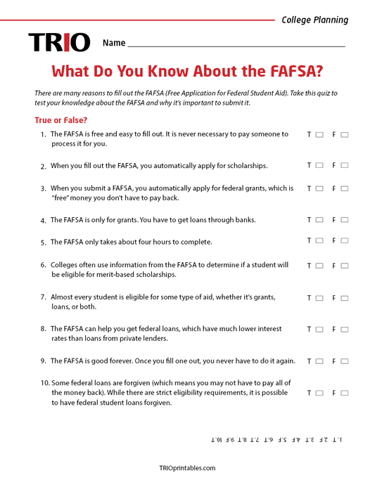 What Do You Know About the FAFSA? Activity Sheet