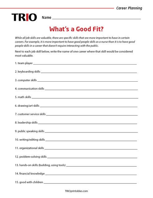 What's a Good Fit? Activity Sheet – TRIO Printables