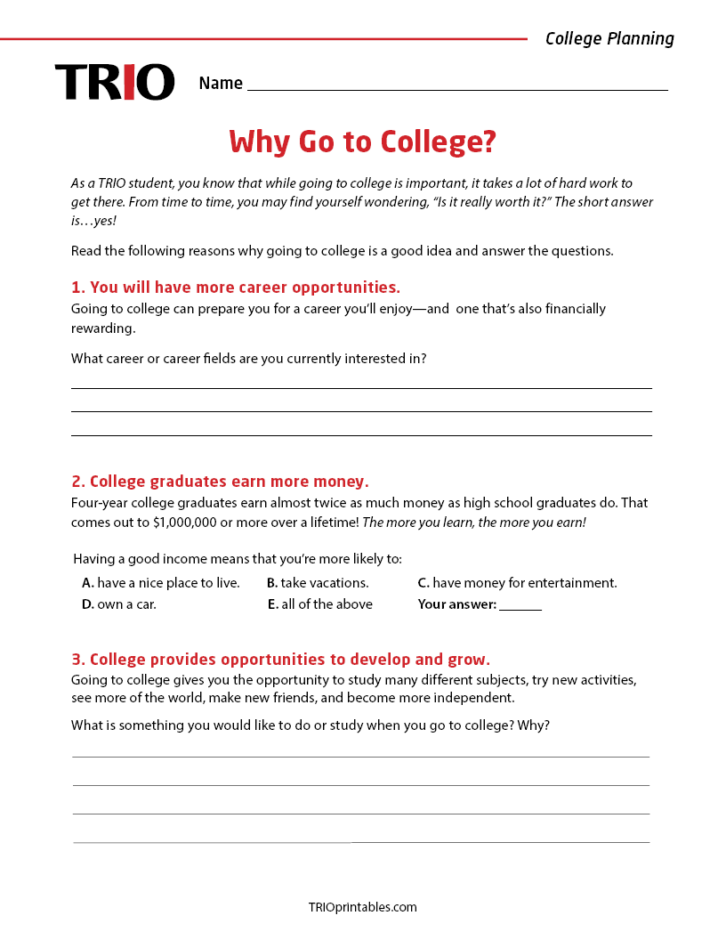 Why Go to College? Activity Sheet