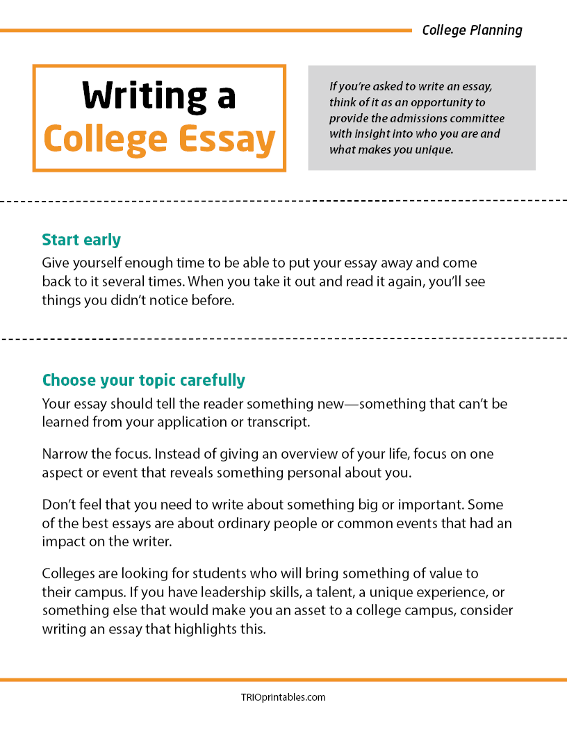 Writing a College Essay Informational Sheet – TRIO Printables