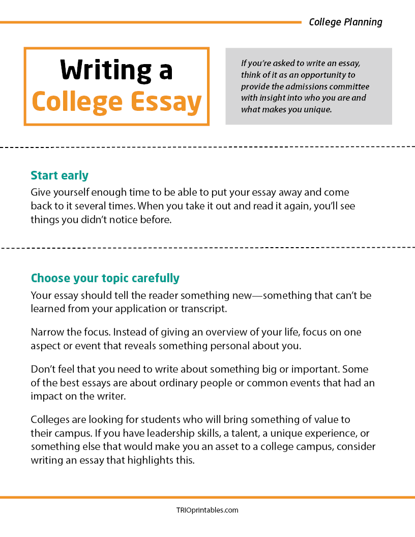 Writing a College Essay Informational Sheet