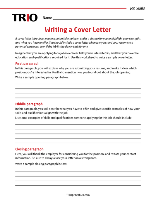Writing a Cover Letter Activity Sheet