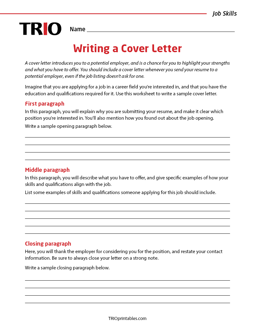 writing a cover letter activity