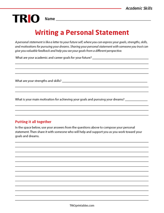 Writing a Personal Statement Activity Sheet