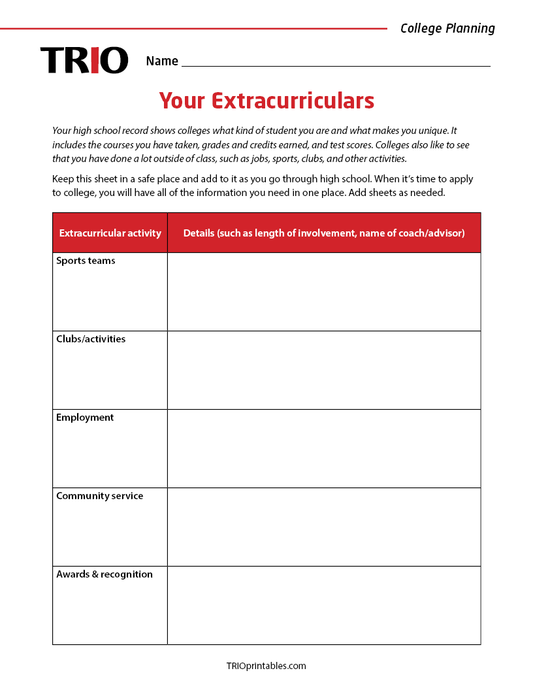 Your Extracurriculars Activity Sheet