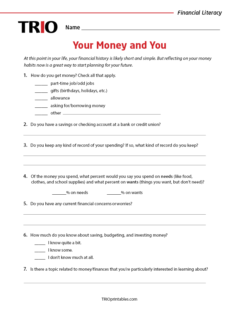 Your Money and You Activity Sheet